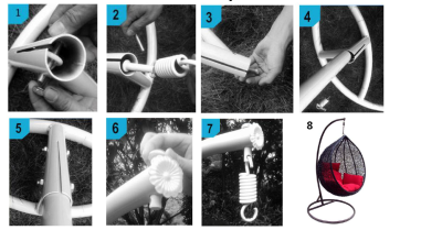 Кресло подвесное маленькое Кокон F-03 (Белый ротанг/Бежевая подушка)